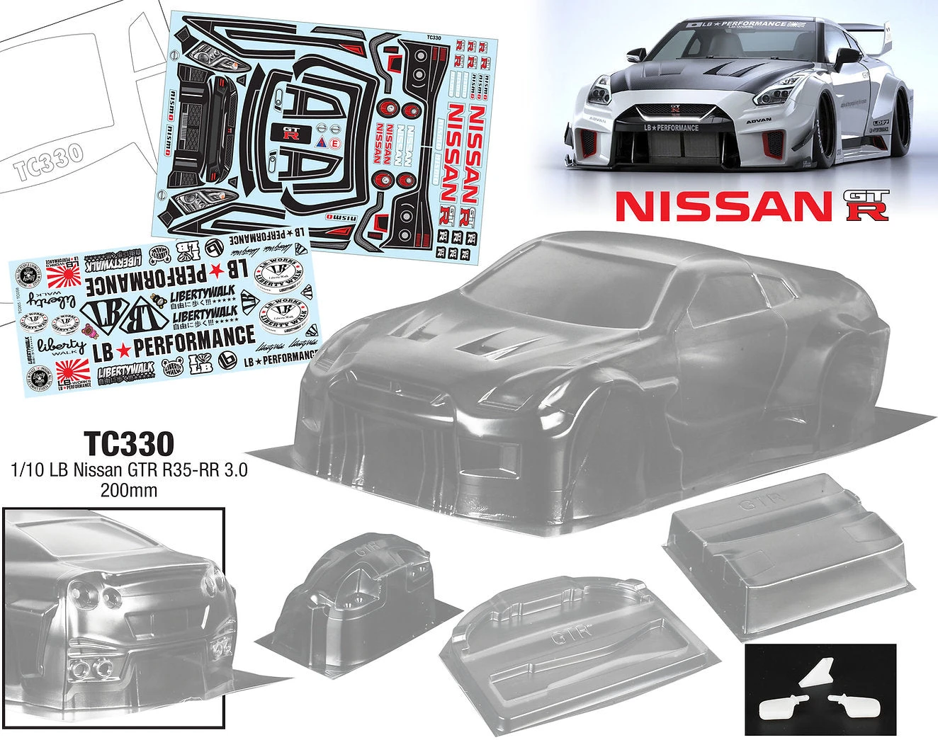 TC330 1/10 LB Nissan GTR R35-RR 3.0, 200mm Tamiya TT01 TT02 HPI LC 3 TC330 1/10 LB Nissan GTR R35-RR 3.0, 200mm Tamiya TT01 TT02 HPI LC