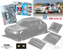1/10 Peugeot 205 Bodyshell T16 Tamiya TT01 TT02 XV02 HPI Kyosho